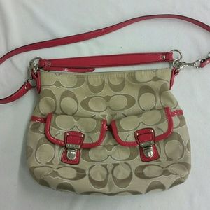 COACH purse.. khaki & pink fusia magenta